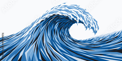 Abstract geometric blue ocean wave illustration with sharp triangular polygons abstract geometric polygonal elemental wallpaper background minimalist illustration splashing refreshing