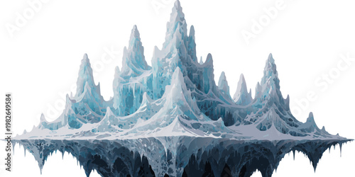 Fantasy ice palace formation on floating frozen island with formation floating landscape isolated background antarctic environment structure illustration otherworldly overcast