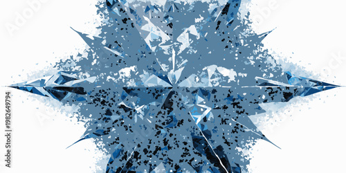 Shattered ice snowflake with abstract geometric fragments and blue crystal shards. exploding winter burst design. frosty background snowflake shattered abstract geometric fragments
