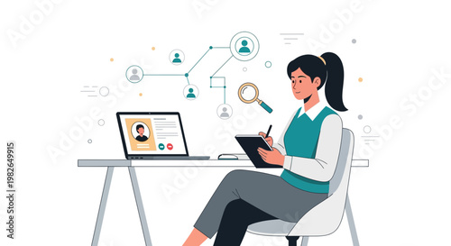 Recruitment Specialist Analyzing Candidate Profiles and Network Connections on Laptop