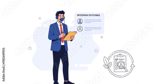 Recruitment specialist analyzing interview outcomes and candidate profiles for hiring process