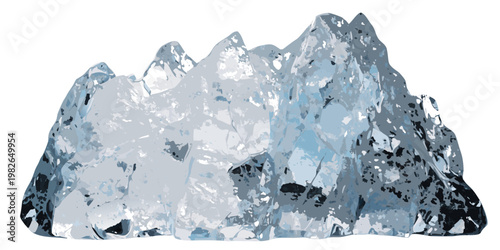 Irregular shaped ice block with jagged peaks and cold blue tones isolated on white background sharp edges and clear texture abstract irregular background transparent chilling material