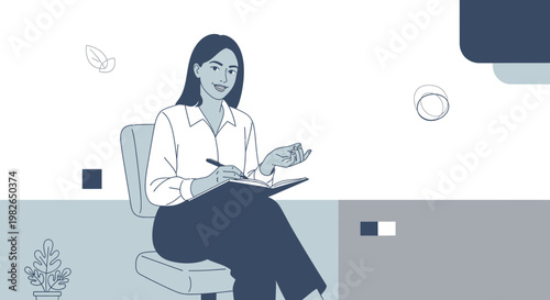 Therapist taking notes during a session, illustration of mental health support
