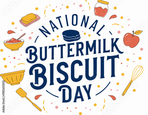 National Buttermilk Biscuit Day Vector Illustration, Fresh Homemade Biscuit Food Design