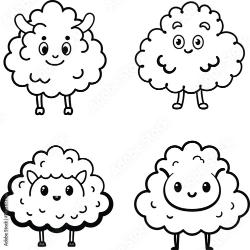 Cute Fluffy Sheep Character Icons