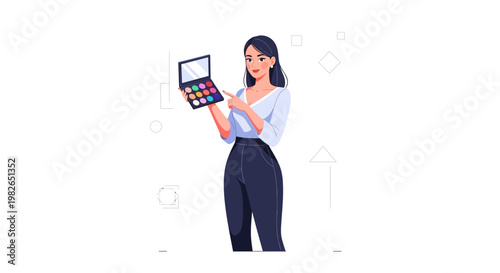Woman holding makeup palette, beauty and cosmetics concept illustration