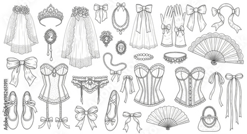 Vintage Lingerie and Accessories Line Art Collection.