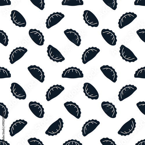 Dark dumpling seamless pattern with gyoza or pierogi silhouettes art.