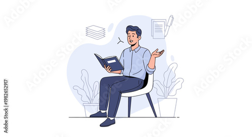Man Reading Book Sitting on Chair, Studying, Learning, Knowledge, Education Concept