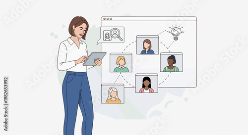 Woman using tablet for online meeting, team collaboration, remote work, video conference