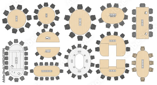 Various Meeting Room Table Layouts and Seating Arrangements.