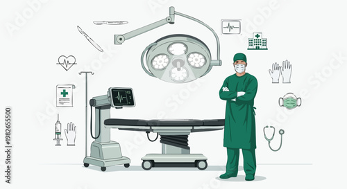 Surgeon in Operating Room with Medical Equipment