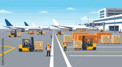 Forklift Operator Moving Cargo Containers.