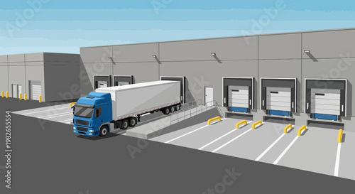 Large blue semi truck trailer transport.