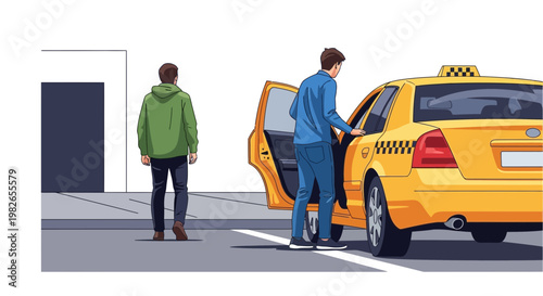 Man Getting into Yellow Taxi Cab.