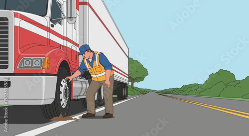 Man changing truck tire roadside assistance.