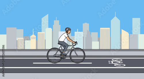 Man Riding Bicycle on Bike Lane.