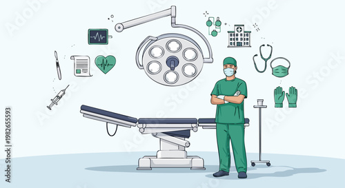 Surgeon and Medical Equipment in Operating Room