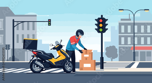Man delivering food on motorcycle.