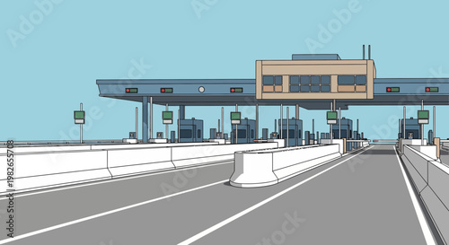 Toll Booth on Highway Roadway System.
