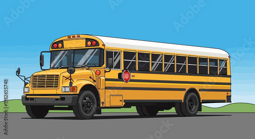 Yellow School Bus on the Road.