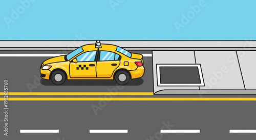 Yellow Taxi Cab on Roadway.