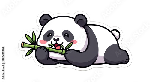 Adorable Panda Illustration Enjoying a Bamboo Shoot While Lying Down