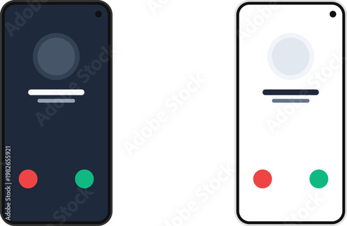 Hand-drawn smartphone user interface displaying incoming call screens with dark and light theme options illustration