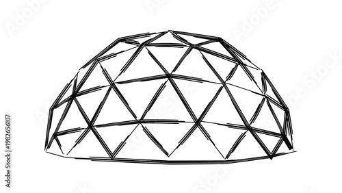Geodesic Dome Vector Icon: A minimalist black line illustration of a hemispherical geodesic dome structure on a white background, ideal for architectural, engineering, and modern design projects.