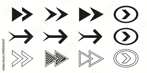 Set of various arrow icons and circular navigational buttons with direction navigation interface movement indicator isolated collection arrowhead creative abstract selection business