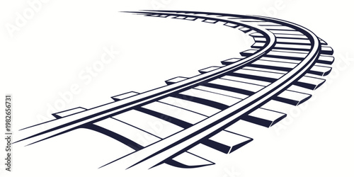 Dynamic graphic art of curving railway tracks receding into horizon with railroad transportation illustration locomotive industrial perspective monochrome direction destination abstract