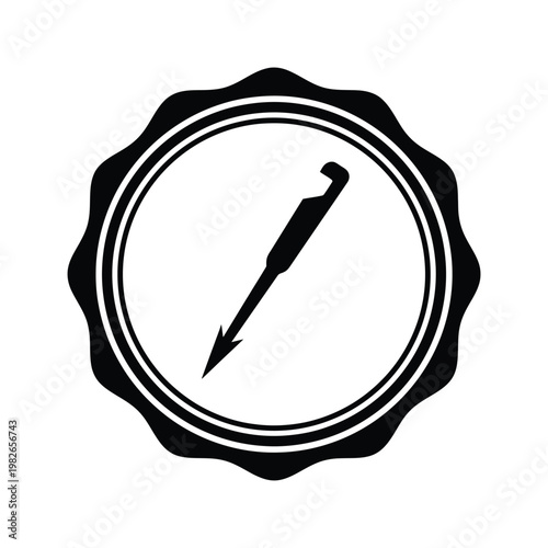 Black and white circular emblem with a felting needle