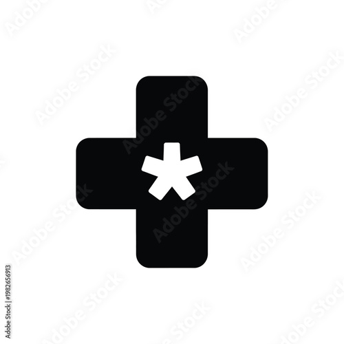 Black cross with white asterisk symbol in the center