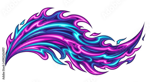 Vibrant Abstract Glowing Flame Swirl Graphic with Energetic Pink and Blue Neon Light Effect