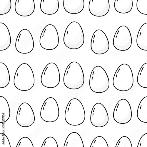 Egg Seamless Pattern. Simple Doodle Eggs. White Background. Food Illustration.