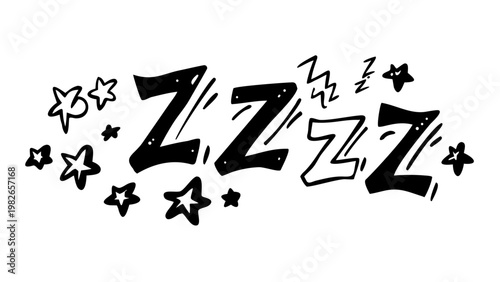 Decorative doodle elements with z sleep letters and stars handdrawn illustration sleeping creative decoration isolated whimsical character imagination nighttime dreaming peaceful