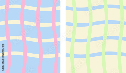 Hand-drawn pastel wavy grid patterns with blue pink and green retro checkerboard aesthetic style illustration