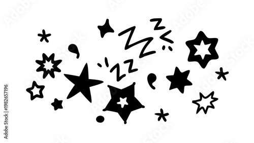 Abstract doodle graphic with stars and sleeping z symbols handdrawn illustration sleeping creative decoration isolated whimsical character imagination nighttime dreaming peaceful