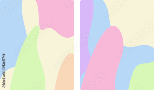 Hand-drawn abstract pastel blobs mimicking fluid lava lamp motions across two minimalist vertical artistic illustration