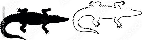 Two distinct styles of crocodile silhouettes depicted in black and white line art