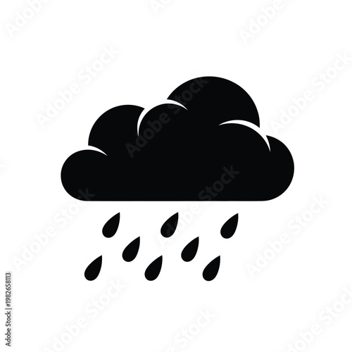 Black silhouette of a cloud with raindrops falling below