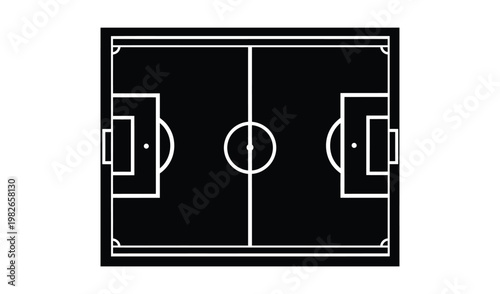 Top view of a soccer field with clear boundary lines, a central circle, and penalty areas, illustrating a classic football pitch layout.