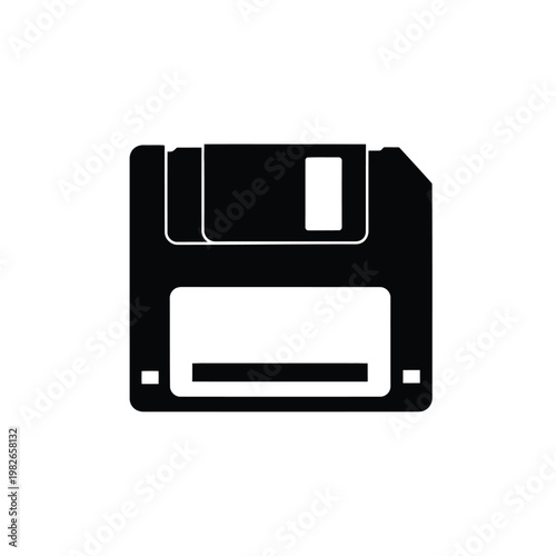 Black and white silhouette of a 3.5-inch floppy disk