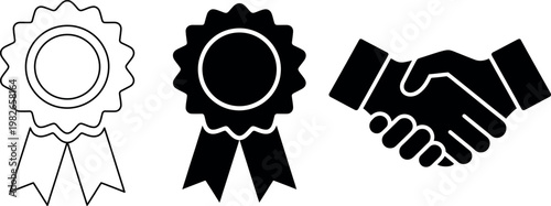 Icons representing achievement, excellence, and agreement through handshake