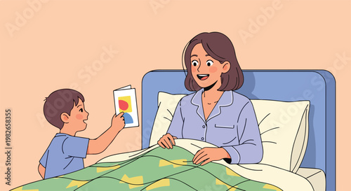 Mother and child in bed.