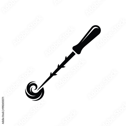 Black silhouette of a felting needle with spiral tip and handle