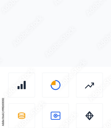 Set of minimalist business icons featuring growth charts, data storage and value symbols.