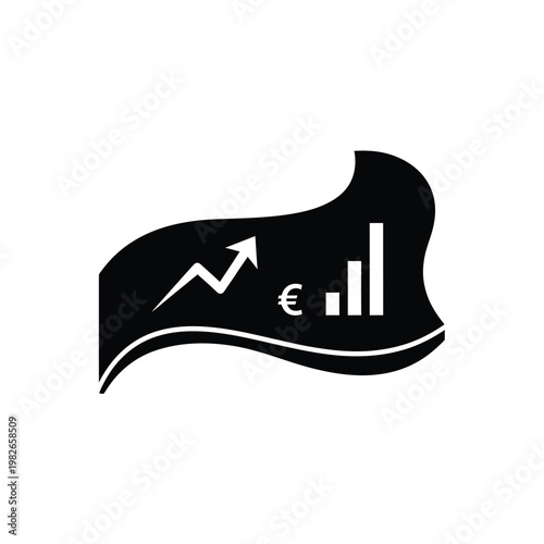 Black flag with financial symbols and graphs silhouette