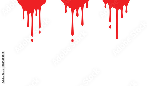Dripping red paint or blood on white background, abstract texture, dramatic and intense mood, close-up view of liquid dripping down.