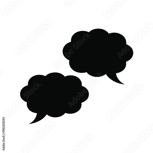 Two black speech bubbles on a white background for communication